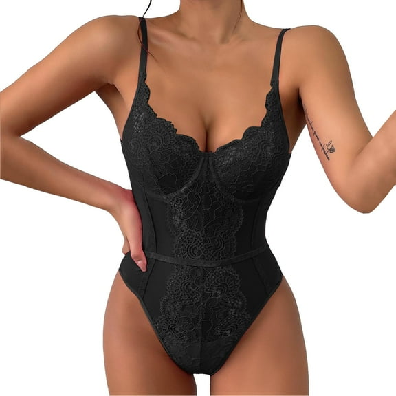 2024 Women's Lace Embroidery See Through Binding Hollow Three Point Underwear Women Jumpsuit