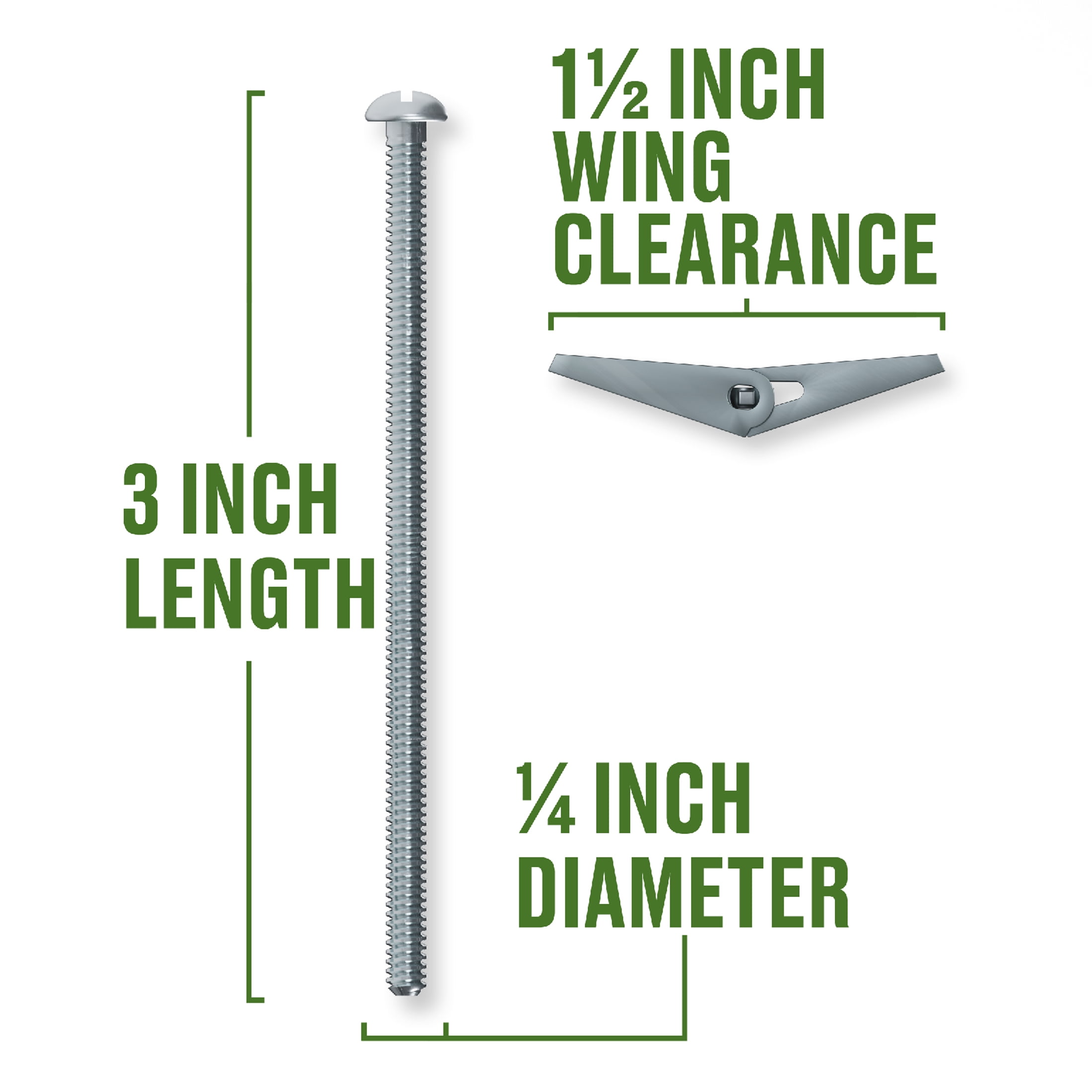(5 pack) Hillman Toggle Bolts, 1/4 x 3", Steel, Multi-Material, 90 lbs, Zinc, Silver, 1 pack