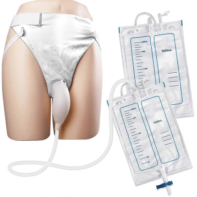 (Femmes Blanches) Sac d'Urine Portable avec Conduit de Cathéter 1000ml 2000ml pour Hommes Femmes Patients Alités Soins d'Incontinence