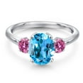 thumbnail image 3 of Gem Stone King 925 Sterling Silver Swiss Blue Topaz and Pink Moissanite Engagement Ring for Women | 2.71 Cttw | Oval 9X7MM | Gemstone November Birthstone | Size 9, 3 of 6