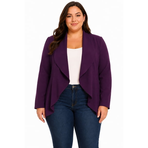 Women's Plus Size Long Sleeve Open Front Blazer, Casual Office Jacket
