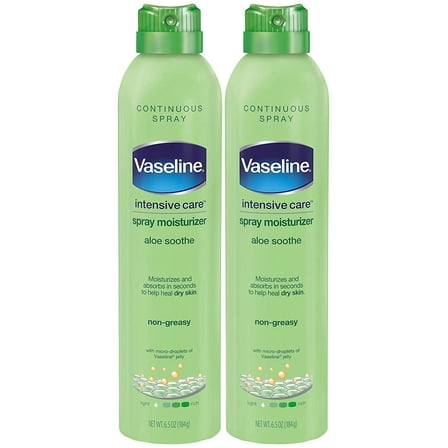 Vaseline Intensive Care Spray Moisturizer, Aloe Soothe 6.5 oz, Twin Pack