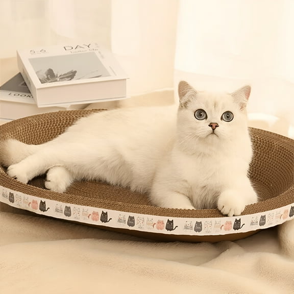LAMIRO Cat Scratcher, High-Density Oval-Shaped Scratching Board, Water-Resistant and Durable Cardboard, Suitable for Medium to Large Breeds, Provides Firm and Cozy Resting Place