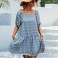 thumbnail image 3 of QUYUON Women Ruffle Mini Dress Summer Square Neck Short Sleeve Babydoll Dress Casual Loose A-Line Swing Tunic Dresses Beach Sundress Cocktail Party Short Dress, Blue M, 3 of 7
