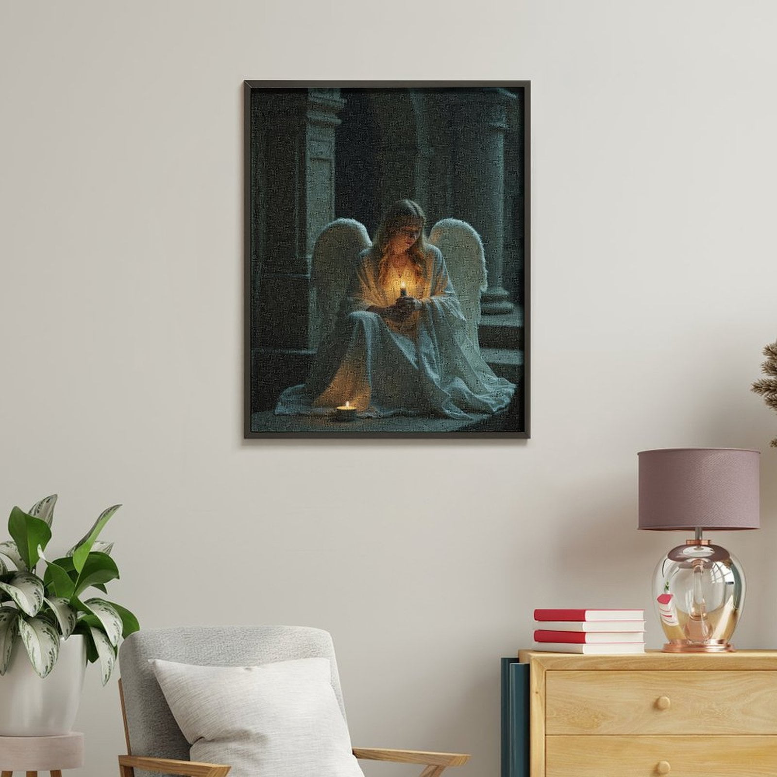 Paint By Numbers Kit for Adults Beginner - DIY Angel Serenity Candle Light Canvas Painting Kits for Adults, Frameless Paint By Number for Adults for Home Wall Decor 16x20 Inch