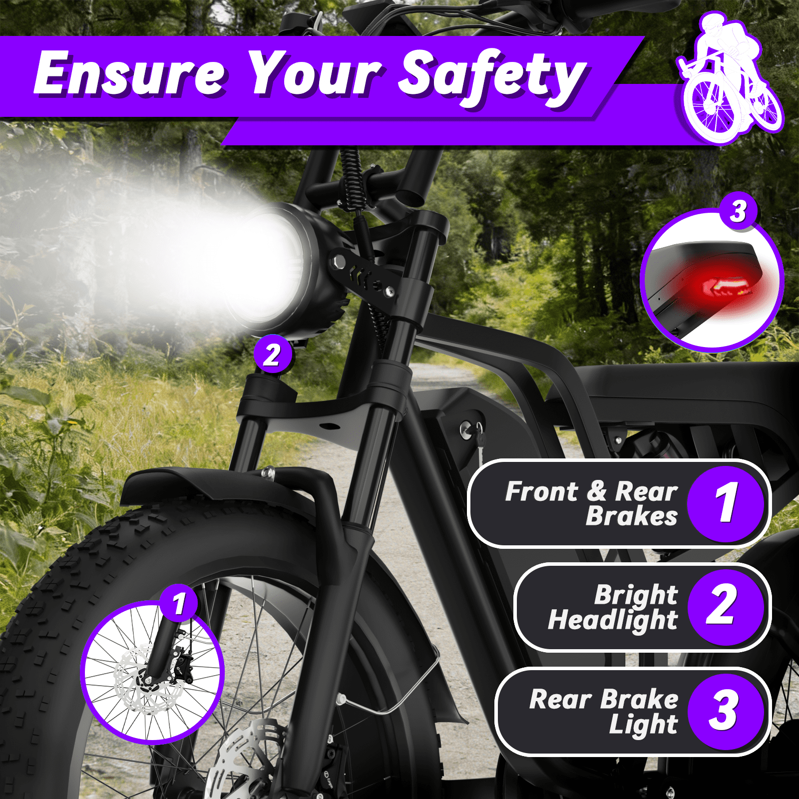 Electric Bike for Adults 20 X 4.0 Fat Tire, Peak 1500W 48V 16AH  Battery off-Road E Bik UL2849
