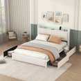 thumbnail image 2 of Queen Bed Frame with LED Headboard, Upholstered Bed with 4 Storage Drawers and USB Ports, Beige, 2 of 7