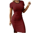 thumbnail image 1 of Hyknon Robes pour Femmes Mode Élégante Rayée Slim Manches Courtes Col Rond Robe Décontractée Douce Fluide Ample, 1 of 5