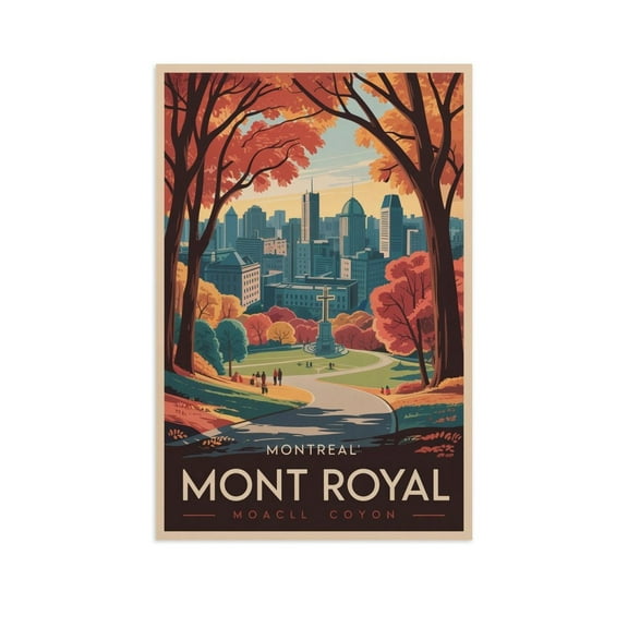 Retro Montreal Mount Royal Poster Vintage Canadian City Tourism Art for Walls Print Poster