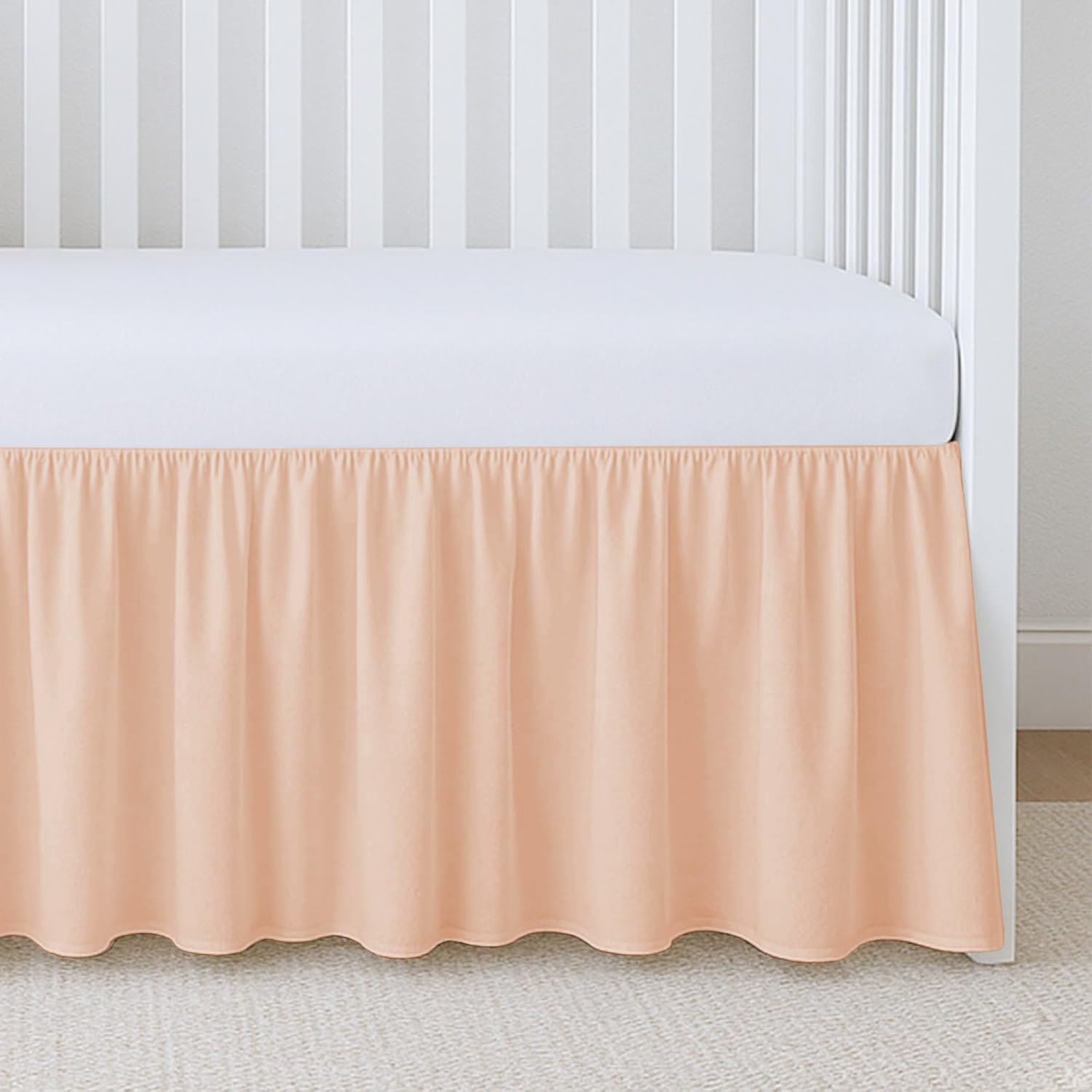 1 Piece 100% Egyptian Cotton 800 Thread Count Crib Ruffle Bed Skirts for Baby Girls (28” x 52” x 14") Inch Crib Ruffle Bed Skirts - Blush Solid