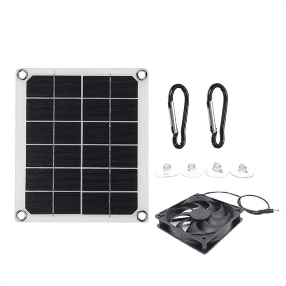 Solar Panel Powered Fan Mini Ventilator 10w Exhaust Fan for Greenhouse Motorhome House Chicken House for Pets,1 * solar panel 1 * fan 4 * suction cup 2 * buckle,As Shown