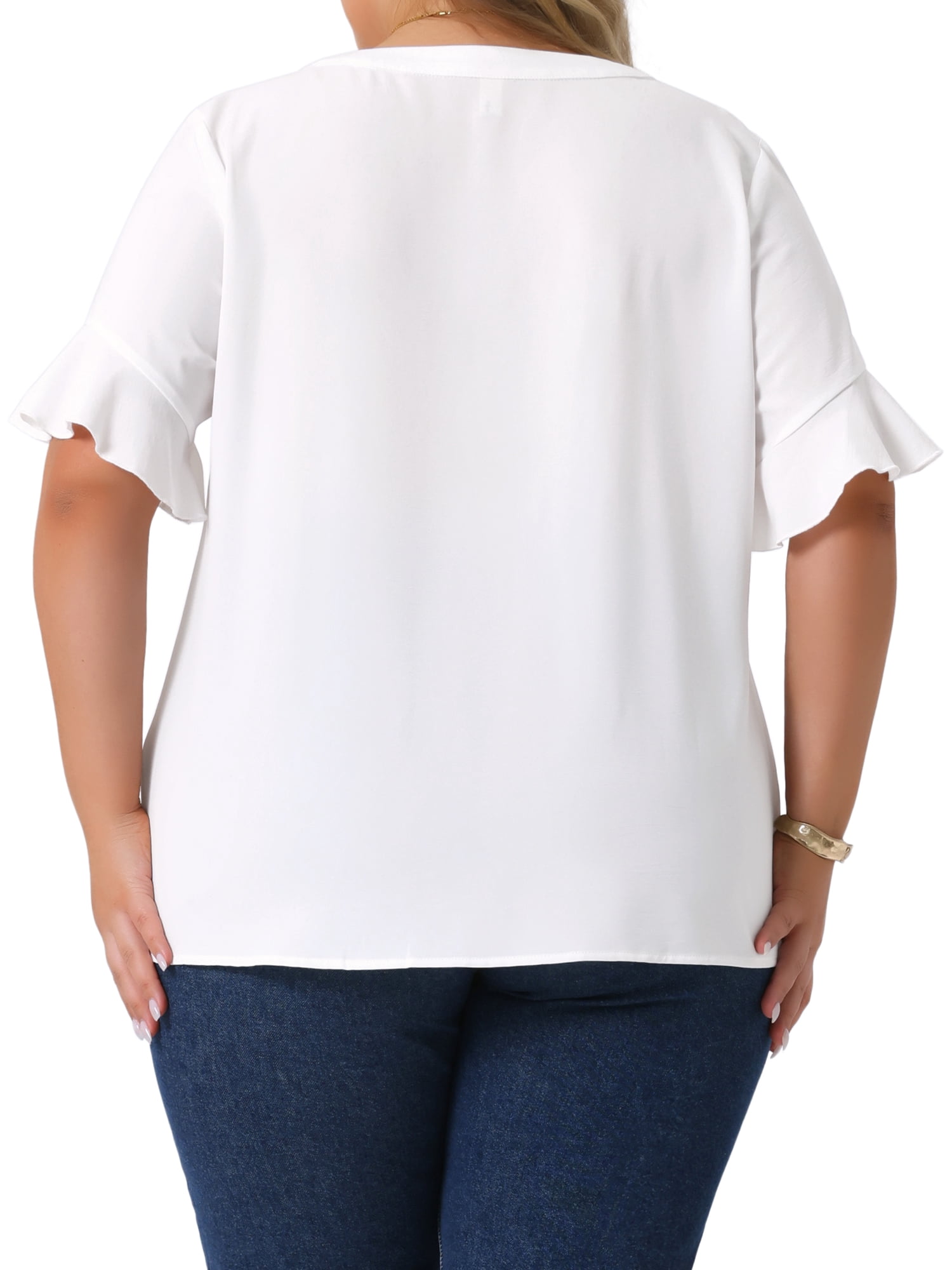 Women's Plus Top V Neck Ruffle Short Sleeve Casual Chiffon Blouse Shirt 4X White