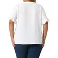 thumbnail image 4 of DARING DIVA Women's Plus V Neck Ruffle Short Sleeve Casual Chiffon Blouse 1X White, 4 of 6