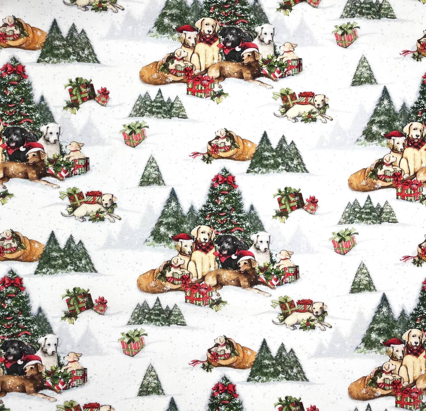 1 Yard - Christmas Dogs & Puppies Winter Scenic Cotton Fabric (Great for Quilting, Sewing, Craft Projects, Throw Pillows & More) 1 Yard X 44" Wide