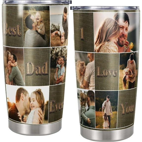 Personalized Best Dad Ever Tumbler 20oz – Custom Photo Travel Mug Coffee Stainless Steel Insulated Cup Double Wall Vacuum Drinkware Gift for Papa Grandpa Birthday Fathers Day Christmas