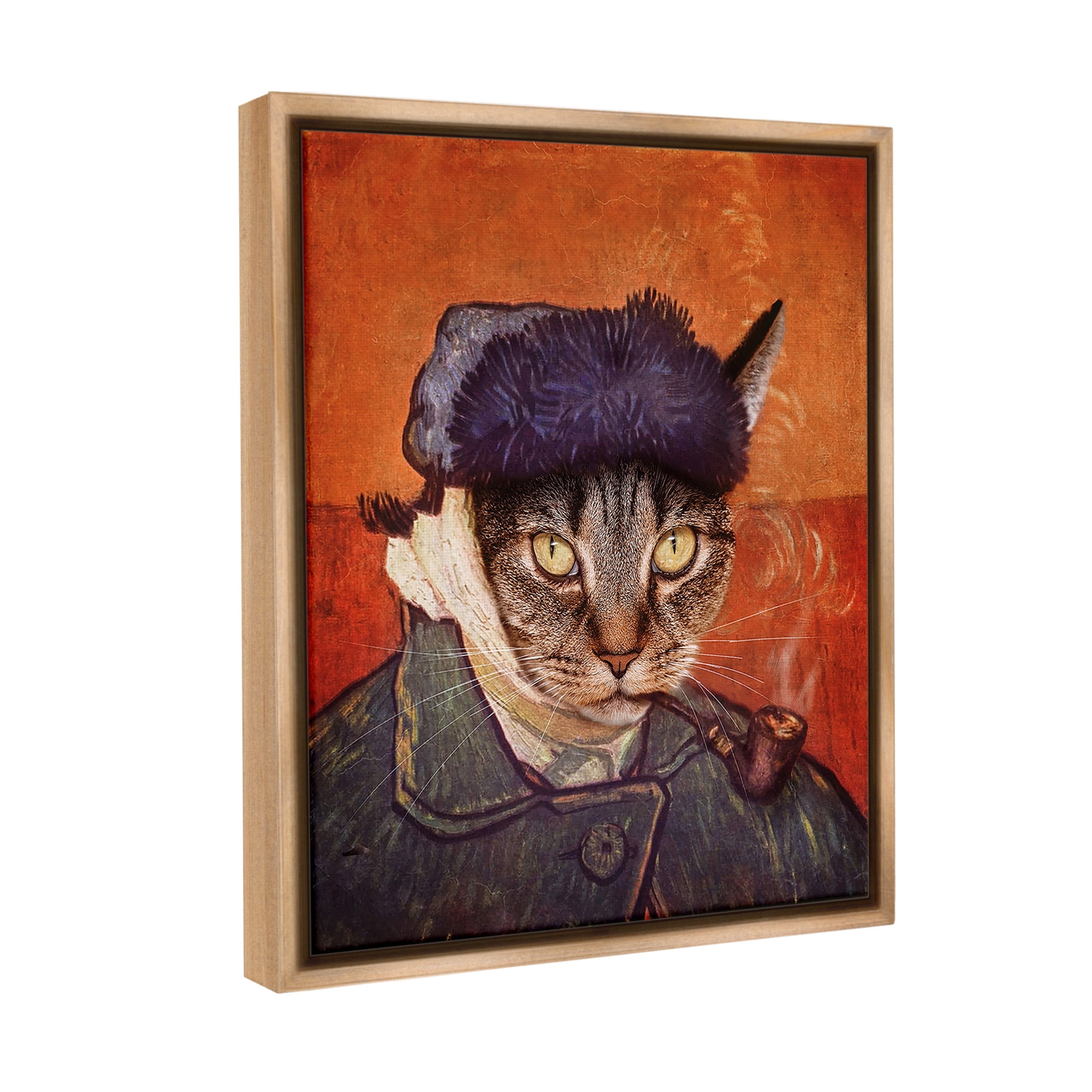 Stupell Industries Classic Cat Self Portrait Animals & Insects Painting Brown Floater Framed Canvas Art Print Wall Art, 25 x 31