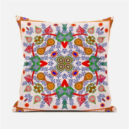 

Amrita Sen Designs CAPL876FSDS-ZP-16x16 16 x 16 in. Paisley Leaf Geo Duo Suede Zippered Pillow with Insert - White Red & Orange