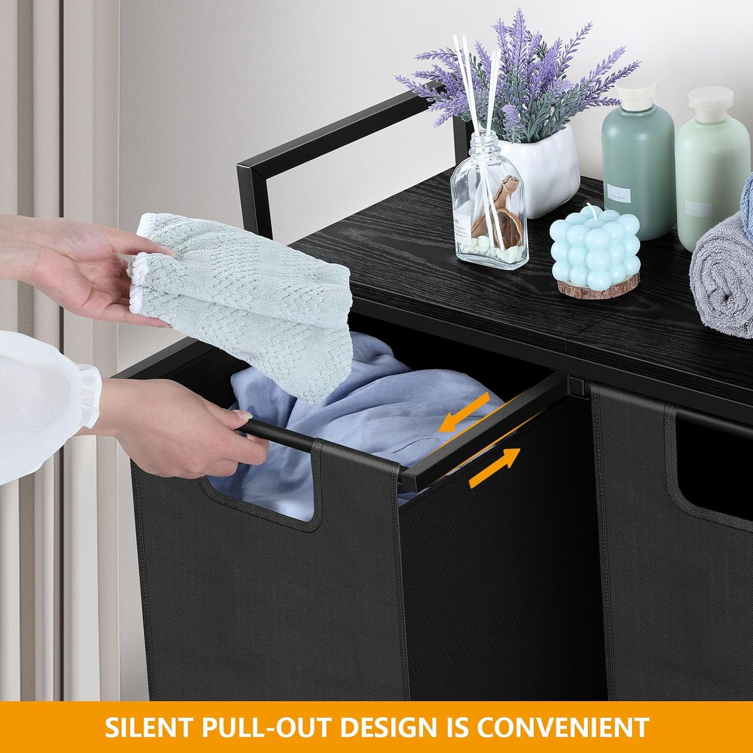 Oumilen Removable Bag 2-Bins Metal Laundry Sorter with Wood Shelf, Black