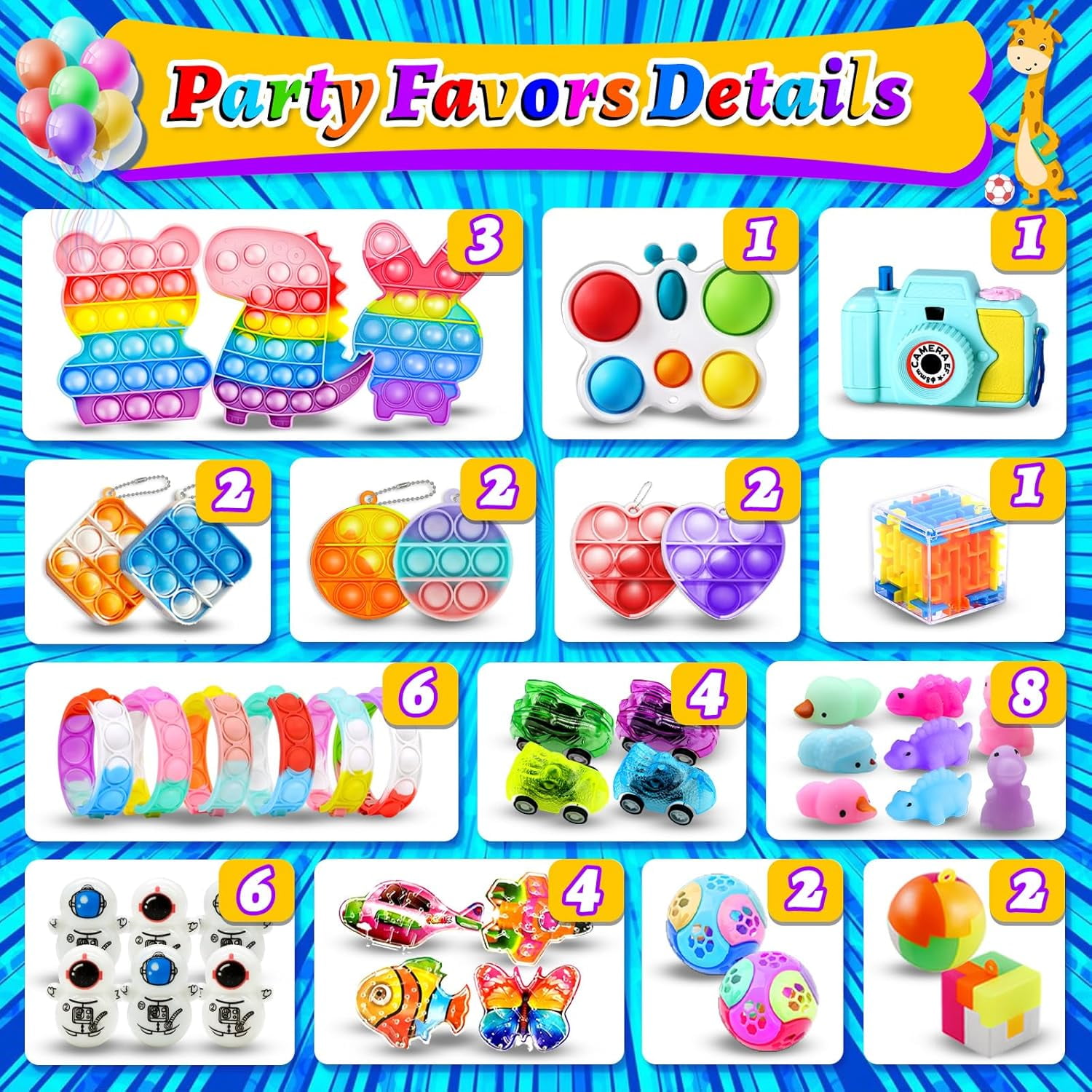 206-Piece Party Favor Toy Set – Fun Assorted Goodie Bag Fillers, Sensory Fidget Toys, Pinata Prizes, Classroom Rewards, and Treasure Box Gifts for Kids