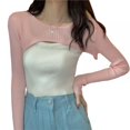 thumbnail image 1 of Spring Women Knitted Top Short Sweater Pullover Jumper Tops O-Neck Cropped Sweater, 1 of 7