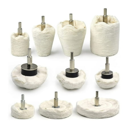 

10 Pcs Drill Bit Polish Flannel Polish Hybrid Polishing Head Kit with Shaft for Auto Wheels Cleaning and Polishing