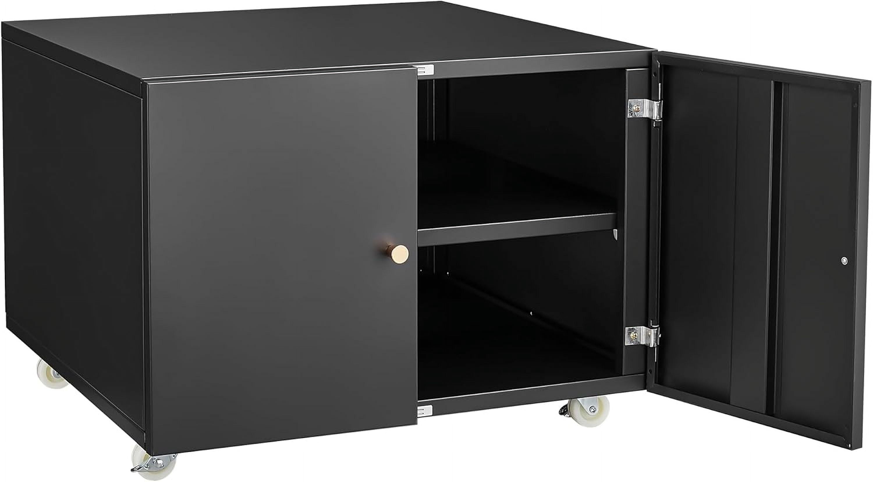 Metal Printer Stand with File Storage Cabinet, Printer Cabinet File Cabinet On Wheels with Door and Adjustable Shelf, Printer Table Stand for Home Office 17.72" H Black