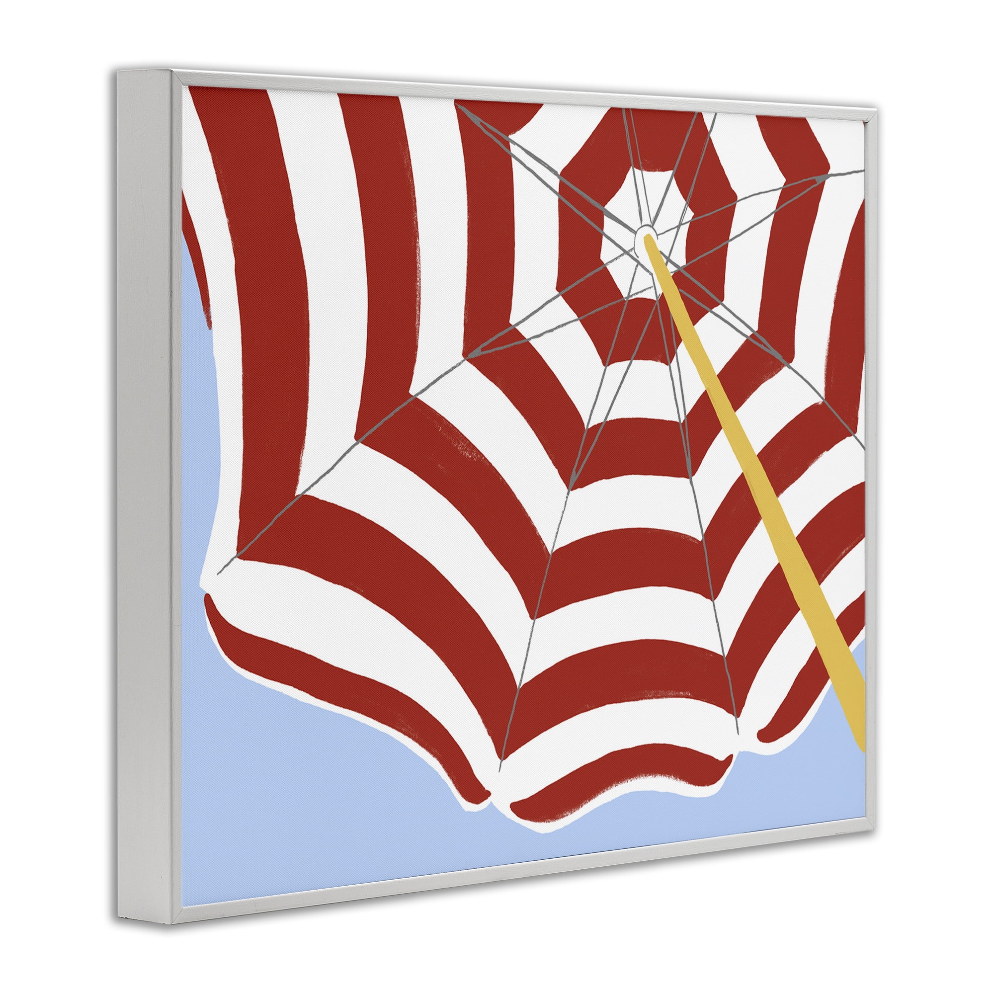 Stupell Industries Red & White Umbrella Coastal Painting White Framed Art Print Wall Art, 20 x 16