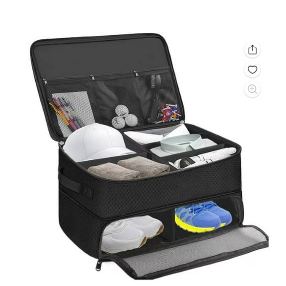 Golf Trunk Organizer, Car Golf Locker with Separate Ventilated Compartment, Golf Storage for Balls, Tees, Cap, Clothes, Gloves, Accessories, Gifts for Men, Women