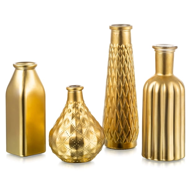 Jarrón Glasseam Gold para flores, jarrones pequeños de vidrio dorado