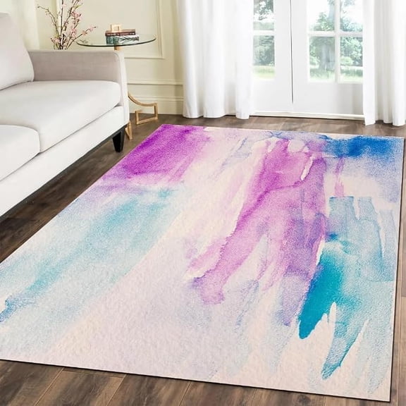 Abstract Watercolor Print Area Rug, Girls Bedroom Rug, Soft Low Pile Indoor Decor Rugs College Dorm Living Room Bedroom Non-Slip Machine Washable Carpet 2 x 3ft