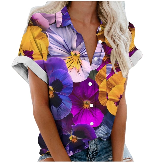Lata de Agua para Plantas, Flores Casuales de Moda Y Plantas Impresas Camiseta de Manga Corta Top Hecha de Poliéster Ligero para Mujeres, Pantalones Cortos de Mujer