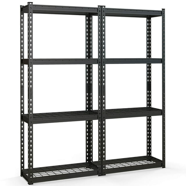 Costway 2 PCS 4-Tier Metal Shelving Unit Heavy Duty Wire Storage Rack with Anti-slip Foot Pads Black