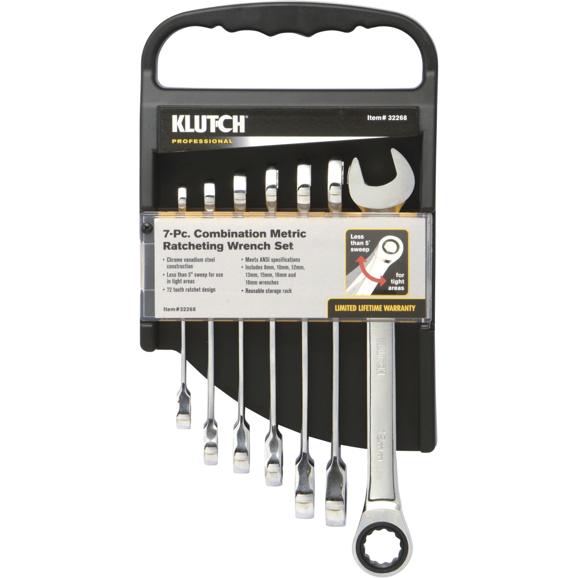 Klutch Ratcheting Wrench Set, 7-Pc., Metric: 8-18mm
