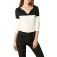 thumbnail image 6 of INSPIRE CHIC Women's Split V-Neck Long Sleeves Color Block Casual T-Shirt XL White Black, 6 of 7