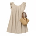 thumbnail image 4 of Admvng Women's Solid Crew Neck Ruffle Cap Sleeves Pleated Front Dress, 4 of 5