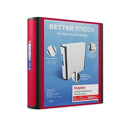 Staples Heavy-Duty 2-Inch D-Ring Binder, Red – 3-Ring Binder with Pockets, Holds Up to 540 Sheets for School & Office