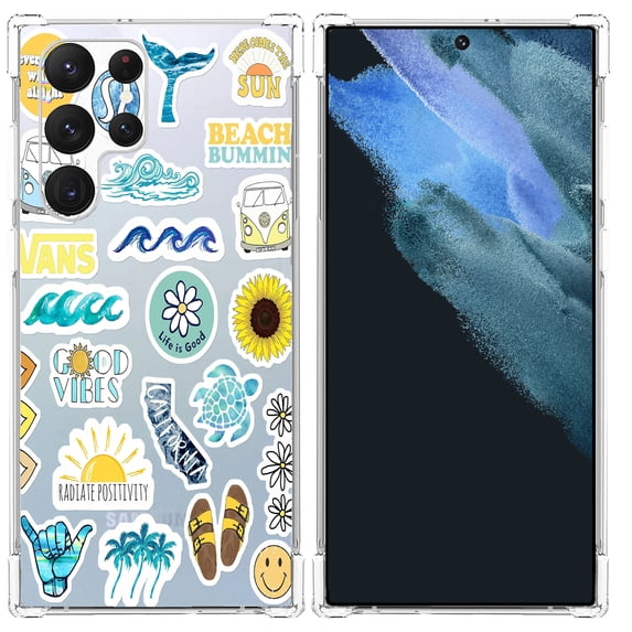 Good Vibes Clear Case for Samsung Galaxy S22 Ultra,Aesthetic Art Design Case for Men Women,Unique Trendy Transparent TPU Bumper Case Cover