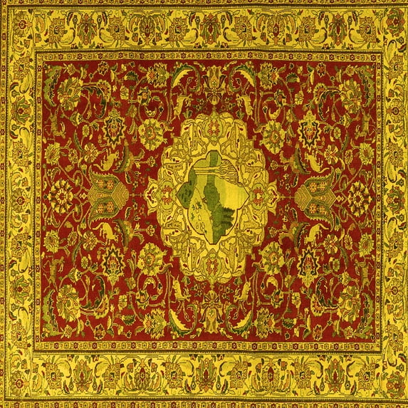 Ahgly Company Machine Washable Indoor Square Persian Yellow Traditional Area Rugs, 4' Square