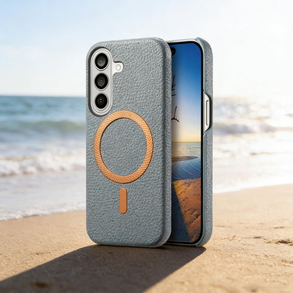 Magnetic Case for Samsung Galaxy S26 with Built-in Magnetic Ring, Wireless Charging PU Leather Hard PC Bumper Slim Shockproof Protective Cover for Samsung Galaxy S26, Skyblue