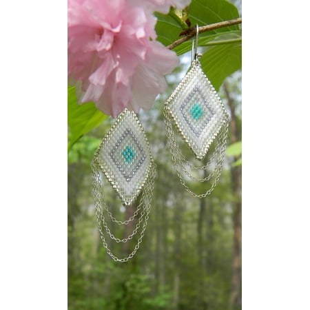 - Laminated Poster Triangle Sterling Silver Seed Beads Earrings Woven Poster Print 24 x 36