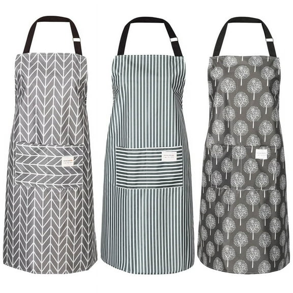 AOWOO 3 Pieces Waterproof Apron, 25 x 28.3 Inch Adjustable Cooking Aprons with 2 Pockets, Stain-Resistant Kitchen Bib Aprons for Baking, Grilling, Cleaning, and Household Chores
