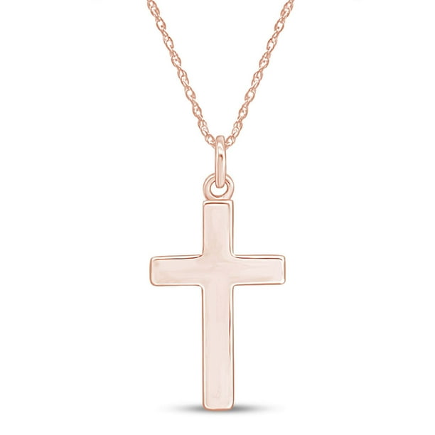 Jewel Zone Us 14k Rose Gold Over Sterling Silver Mens Cross Pendant Necklace Com - Gold Rose Pendant Mens