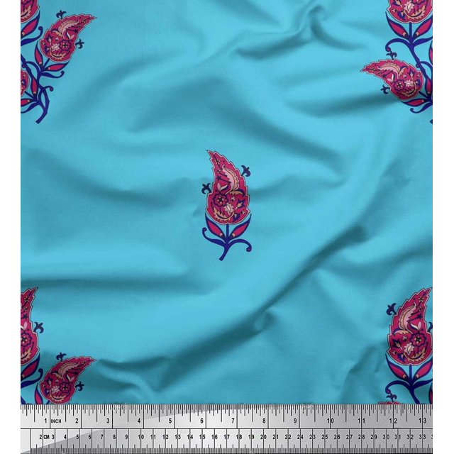 Soimoi Poly Georgette Fabric Artistic Leaves Printed Craft Fabric by The Yard 42 Inch Wide