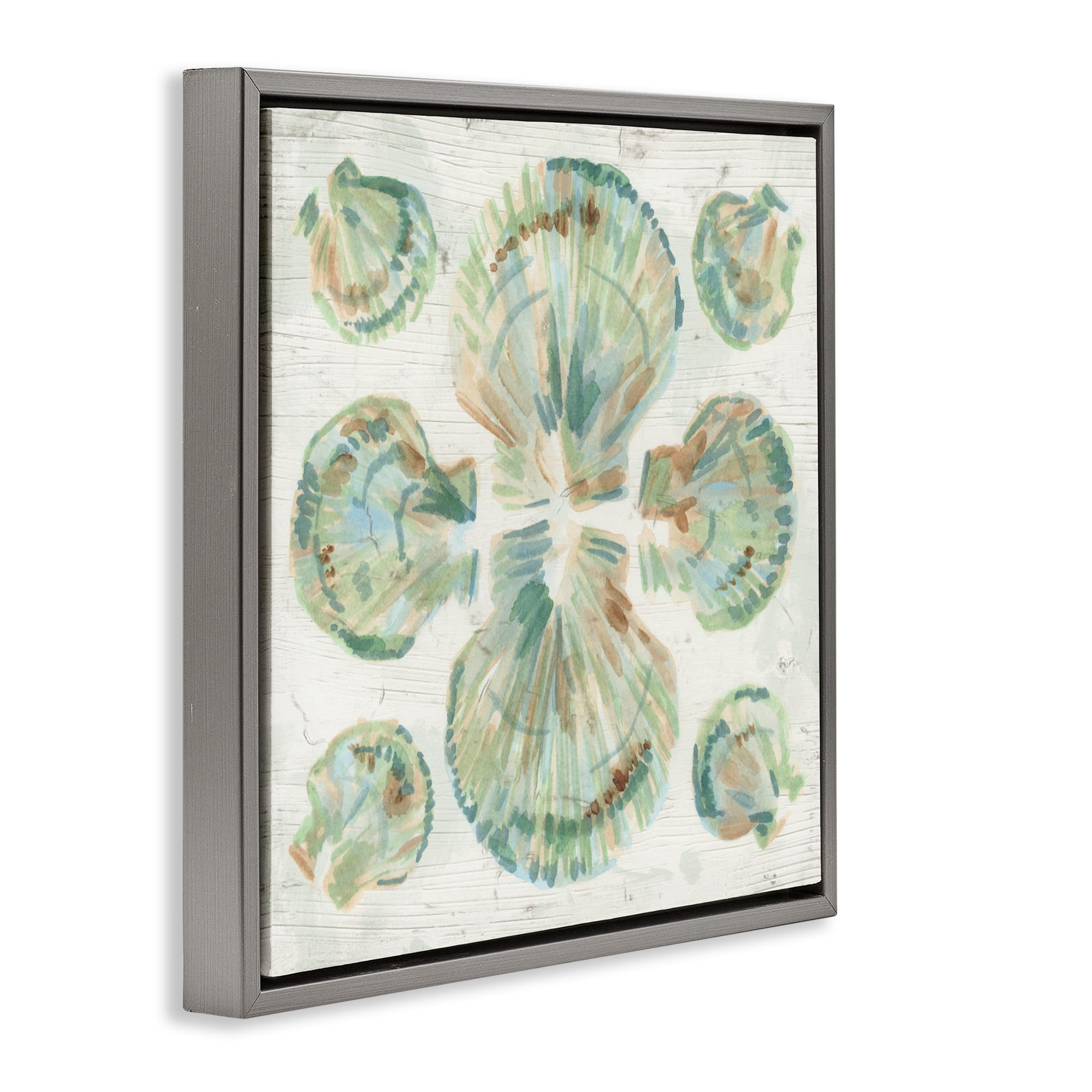 Stupell Industries Saltwashed Shells Symmetry Gray Framed Floater Canvas Wall Art, design by June Erica Vess