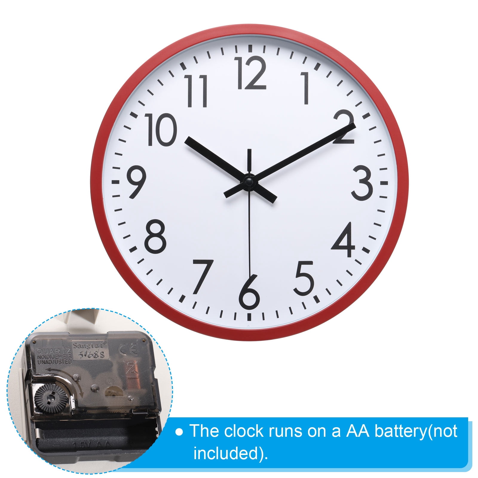 Uxcell 10 inch Wall Clock 3D Number Quartz Battery Operated Silent Non-Ticking Round Wall Clocks Red