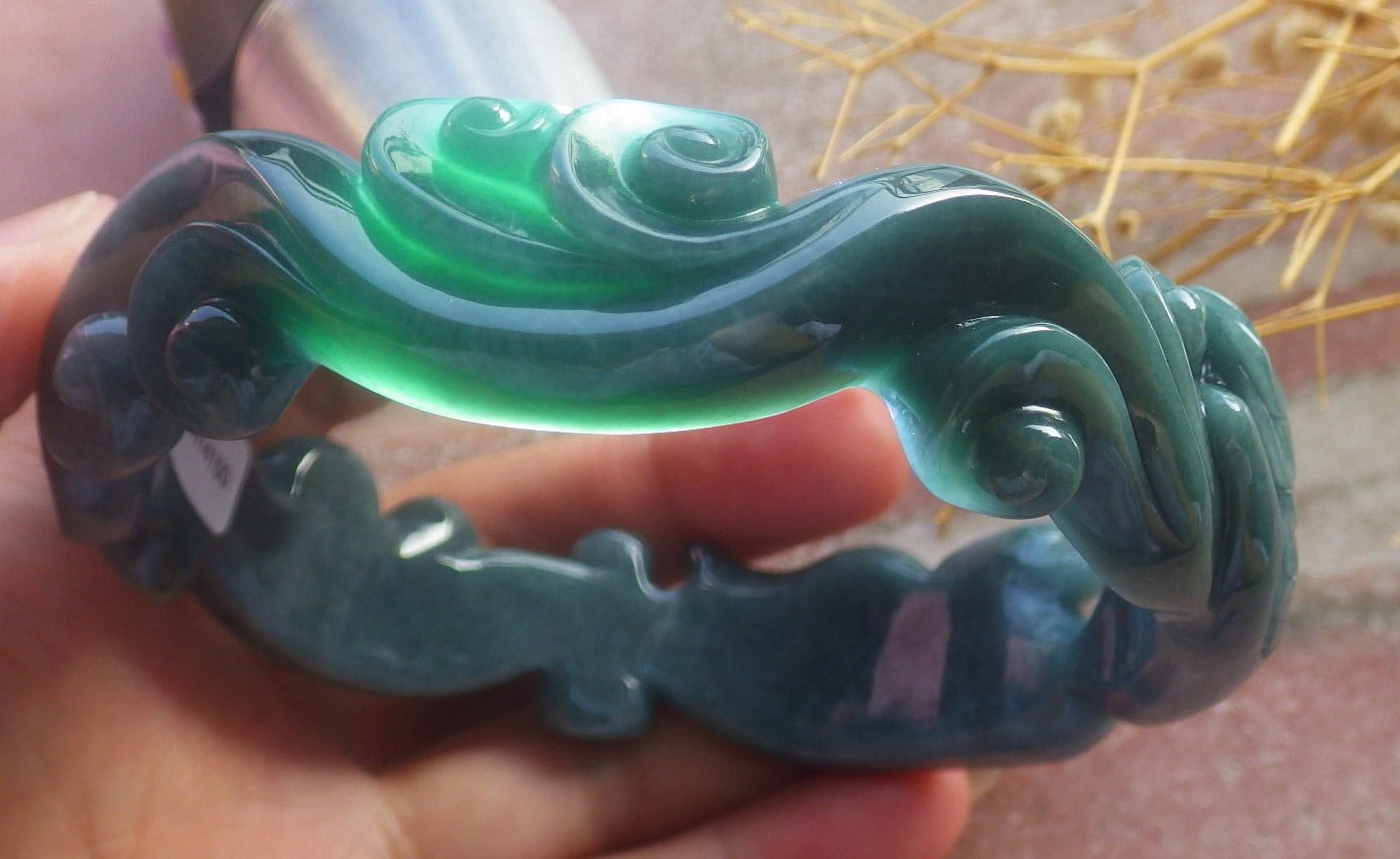 Gree Natural A JADE Jadeite Swan Bangle Bracelet 68 mm 688738 TN