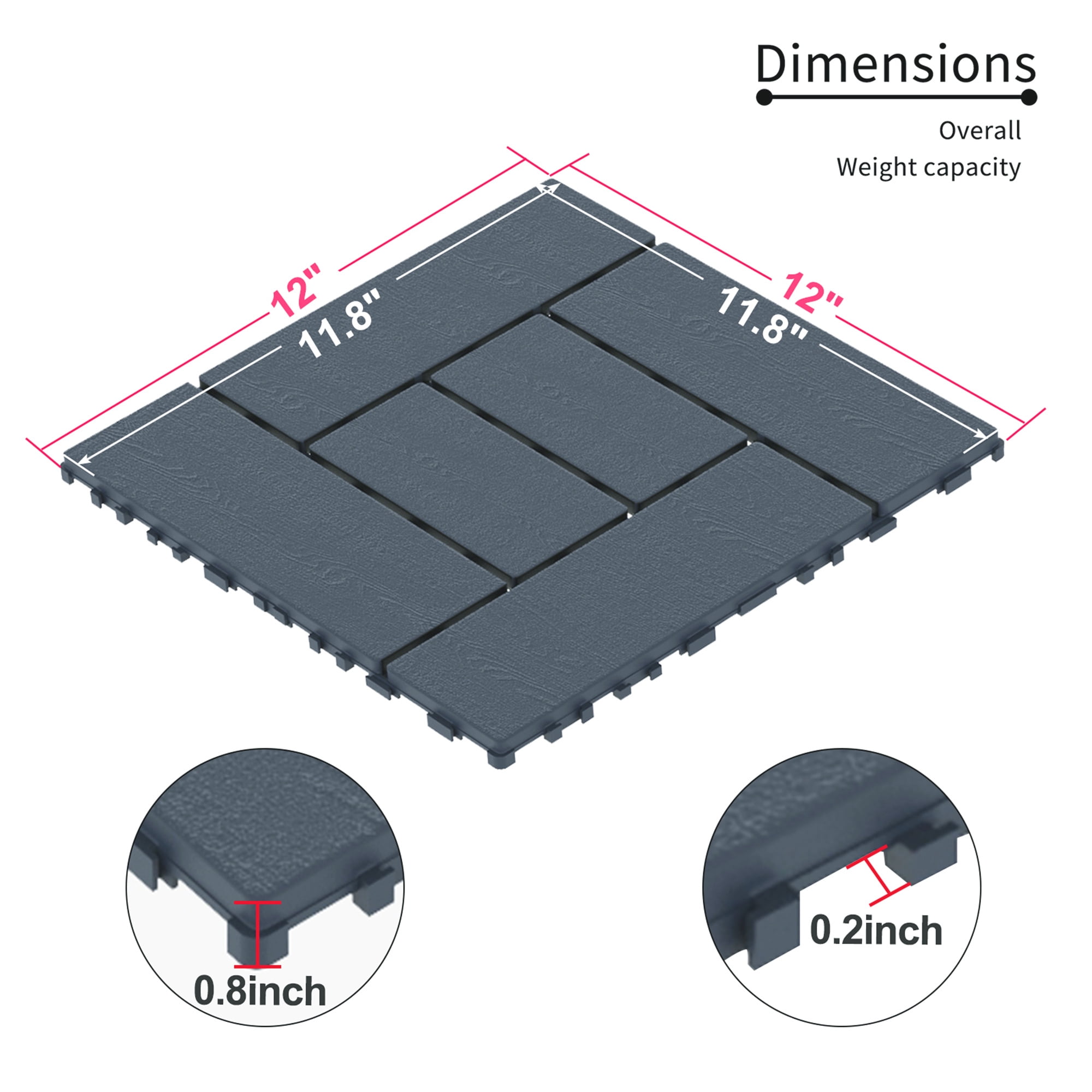Miniyam 44 Pcs Interlocking Deck Tiles, 12" x 12" Polypropylene, for Outdoor Balcony Garden Gray