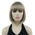 thumbnail image 1 of Short Bob Wig with Flat Bangs for Lady Women, Straight Synthenic Wigs for Cosplay Daily Party, 8 inch, Blonde Highlighted, 1 of 10