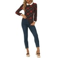 thumbnail image 2 of INSPIRE CHIC Women's  Peter Pan Collar Contrast Long Sleeve Shirt M Red Brown, 2 of 5