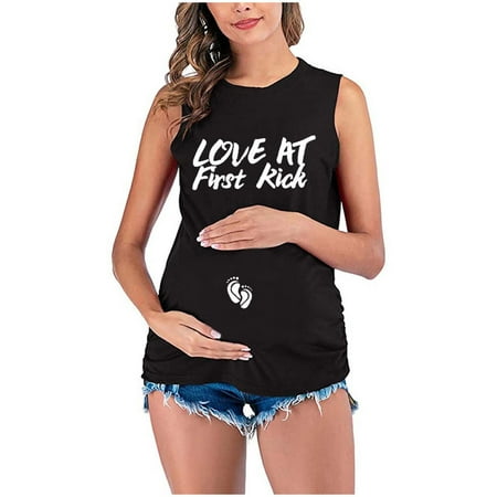 

Summer Savings Clearances Love at First Kick Maternity Womens Letter Print Maternity Dress Plus Size Maternity Vest